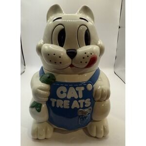 Vintage "Meowing" Cat Treat Cookie Jar 1992 Fun-Damental Too LTD WORKS Meows